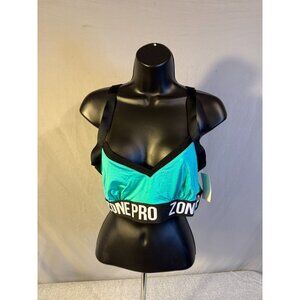 NWT Zone Pro Sports Bra Womens Large Teal Vneck Sweet Sexy Support Logo